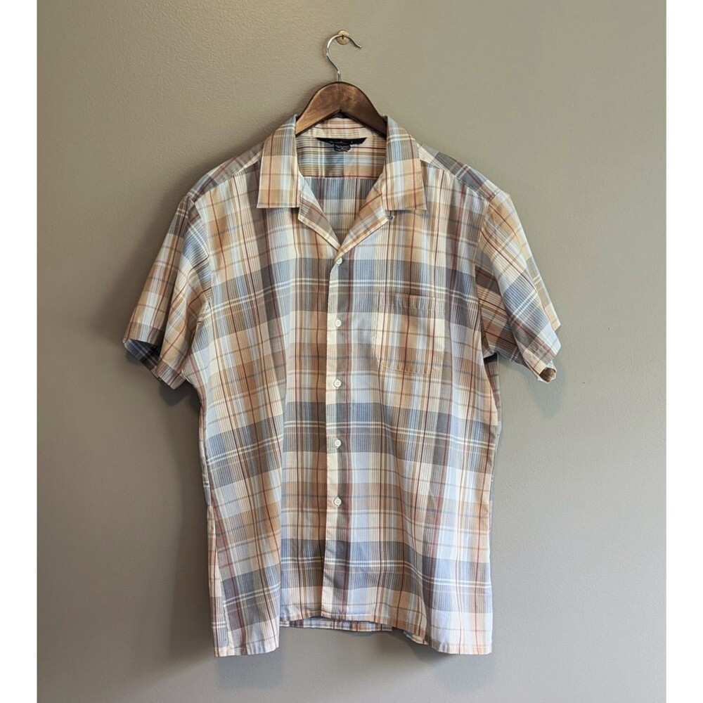 Vintage Par Four Mens XL Shirt Short Sleeve Button Up Brown Plaid 90s Grunge